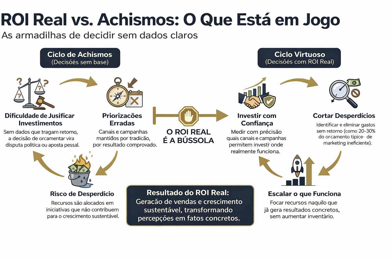 ROI Real vs. Achismos: o ciclo de decisões sem dados versus o ciclo virtuoso orientado a resultados